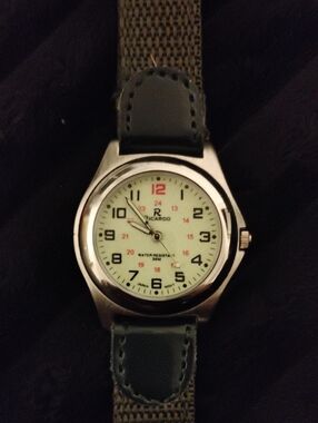 RICARDO MEN'S WATCH MILITARY STYLE 12/24 HR CREAM DIAL & 30M WATER RESISTANT EX